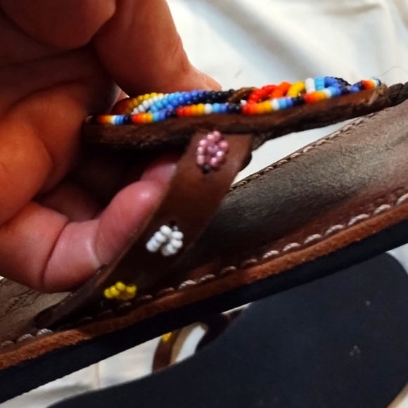 Leather Colorful Beaded Sandals - Picture 2 of 8